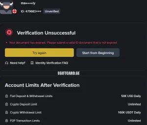 BINANCE unverified profile